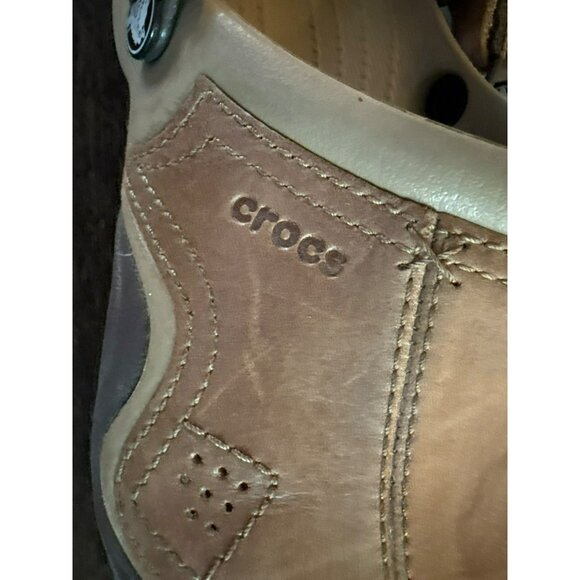 Crocs Swiftwater Men's Leather Tan Slip-On Shoes With Adjustable Heel Strap Siz - Picture 7 of 9